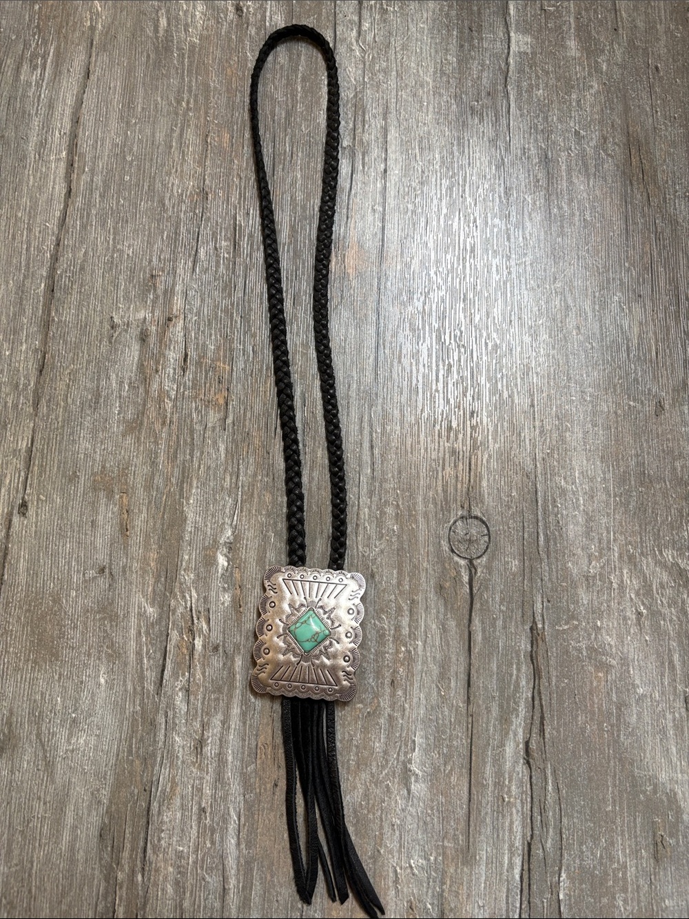 Turquoise Accent Black Bolo Tie Necklace -  Southwestern Style